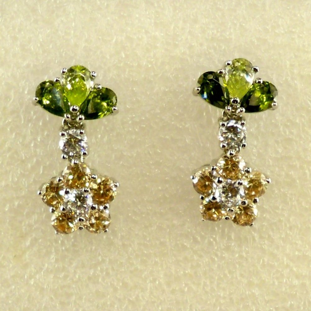 NEW Floral Green, Blush Cubic Zirconias Vintage DESIGNER Earrings